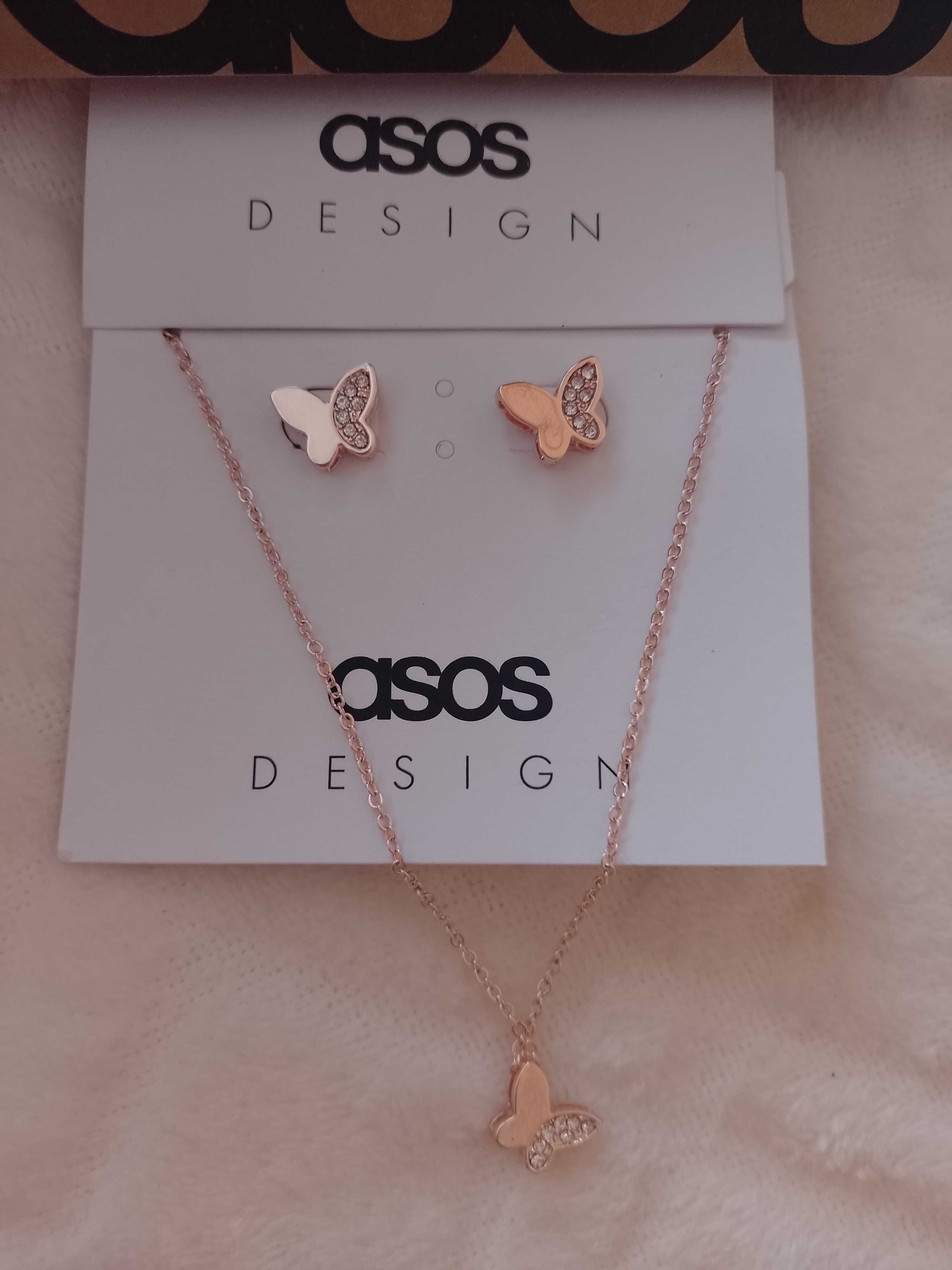 ASOS/ Zestaw biżuterii z Londynu, naszyjnik + kolczyki/Gold Rose, NOWY