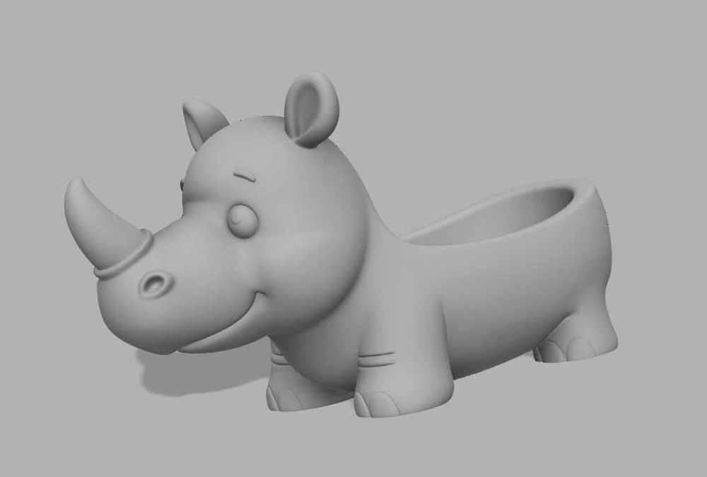 Vaso/Suporte Rinoceronte Fofo 3D | Decoração Safari Animal