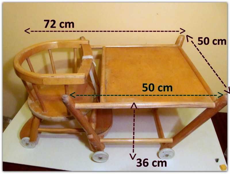 Drewniane krzesło do karmienia RETRO PRL rozkładane ze stolikiem
