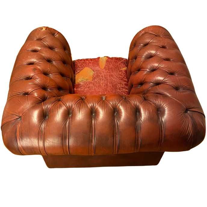 Oxblood Red Chesterfield Club Chair - Bamboo Trim