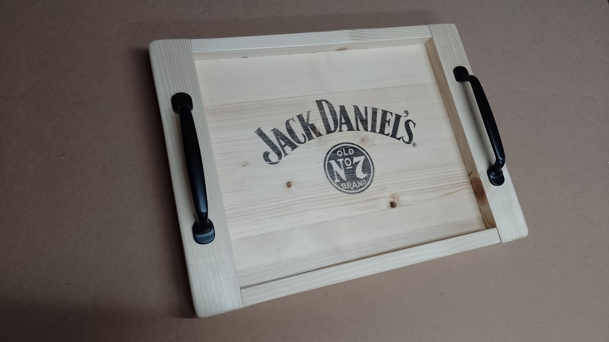 Taca Jack Daniels 40cm z uchwytami metalowymi drewniana drewno loft