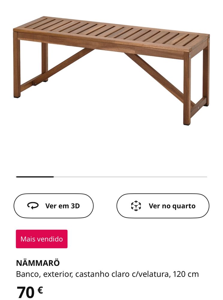 Banco,  exterior, castanho claro com velatura, 120 cm