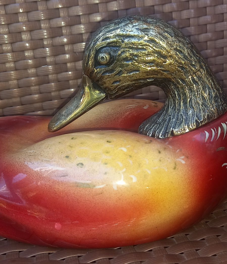 Raros casal de patos em bronze maciço pintados a mão,macho 2.750g,