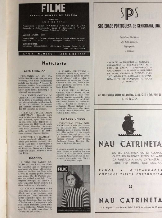 Filme, Revista Mensal de Cinema, Abril de 1959.