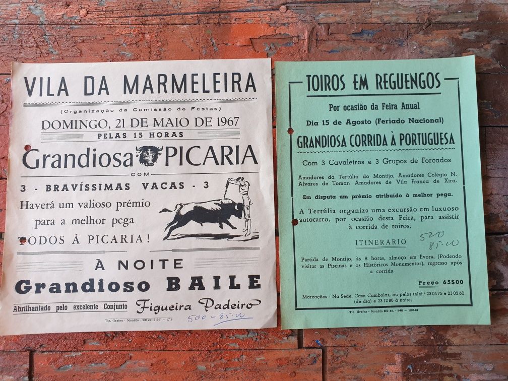 Panfletos antigos de largadas de toiros dos anos 60