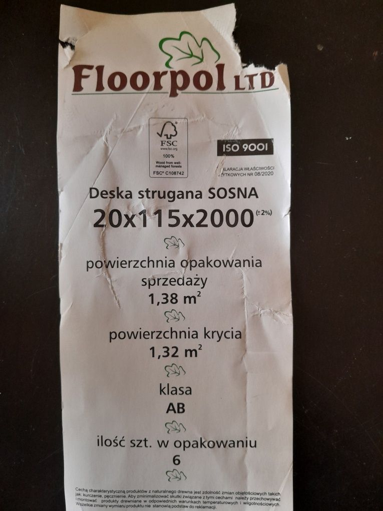 Deska strugana SOSNA 20x115x2000 pióro wpust nowe deski