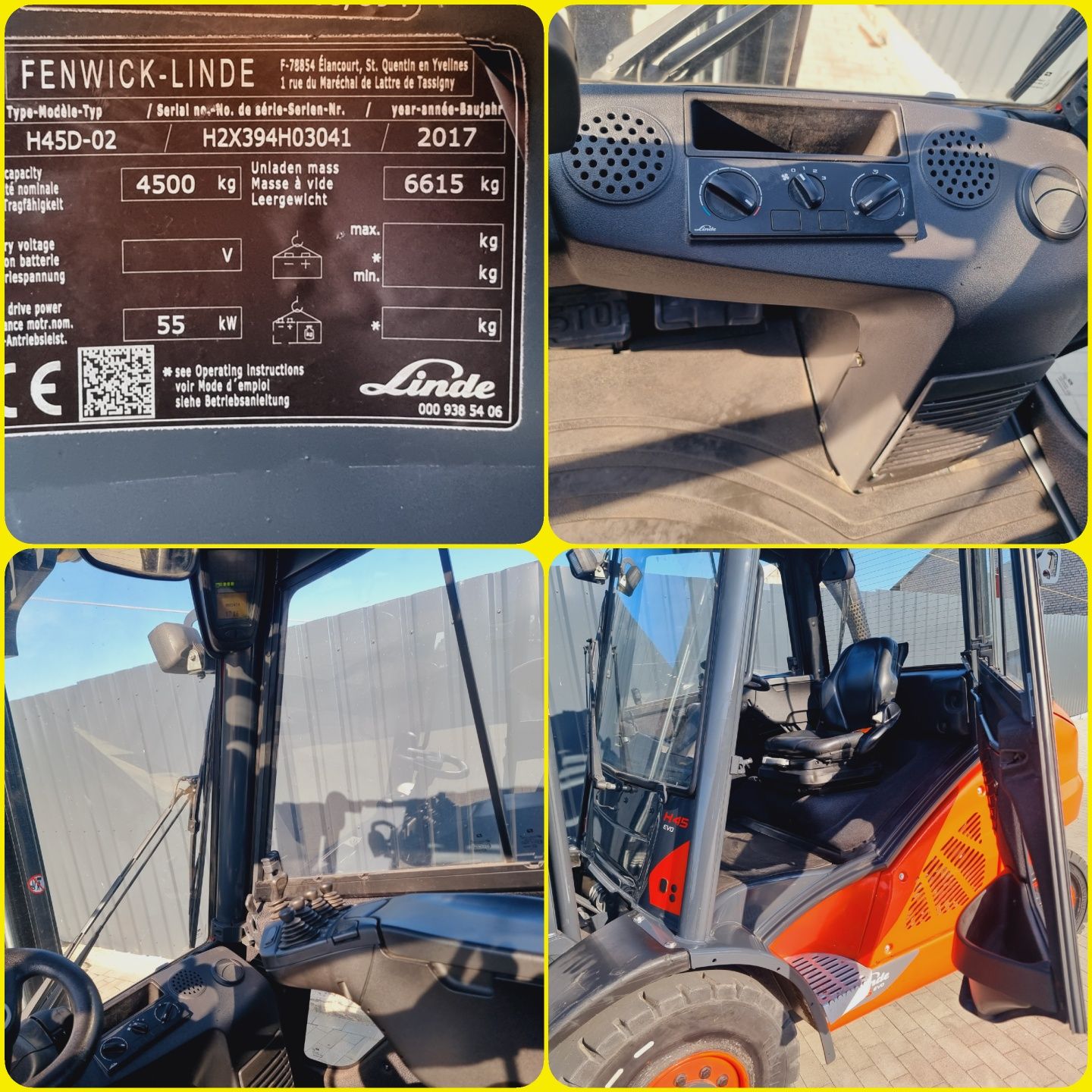 Wózek widłowy Linde H45d - 17r * triplex 4.5m*wolny skok *pełna kabina