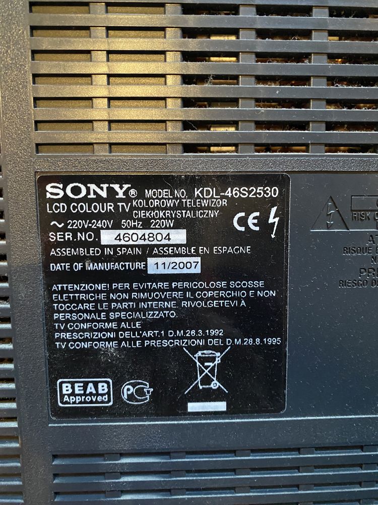 Telewizor Sony KDL-46S2530 na czesci