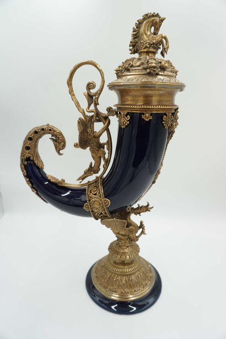 KOBALTOWY róg obfitości brąz z porcelaną dobrobyt szczęście