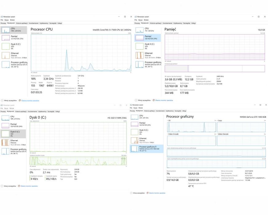 Komputer Stacjonarny CAD/Gaming | i5 3,4GHZ | GTX1060 6GB | 16GB RAM