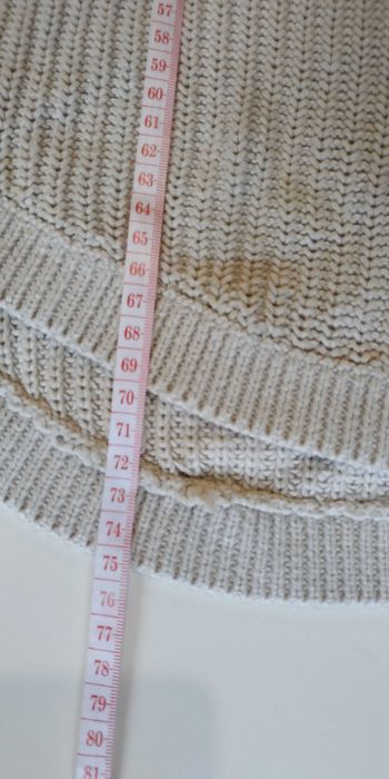 Długi, gruby, biały sweter golf oversize 50% bawełna