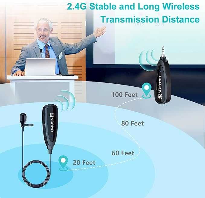KIMAFUN Bezprzewodowy system mikrofonowy krawatowy, bezprzewodowy