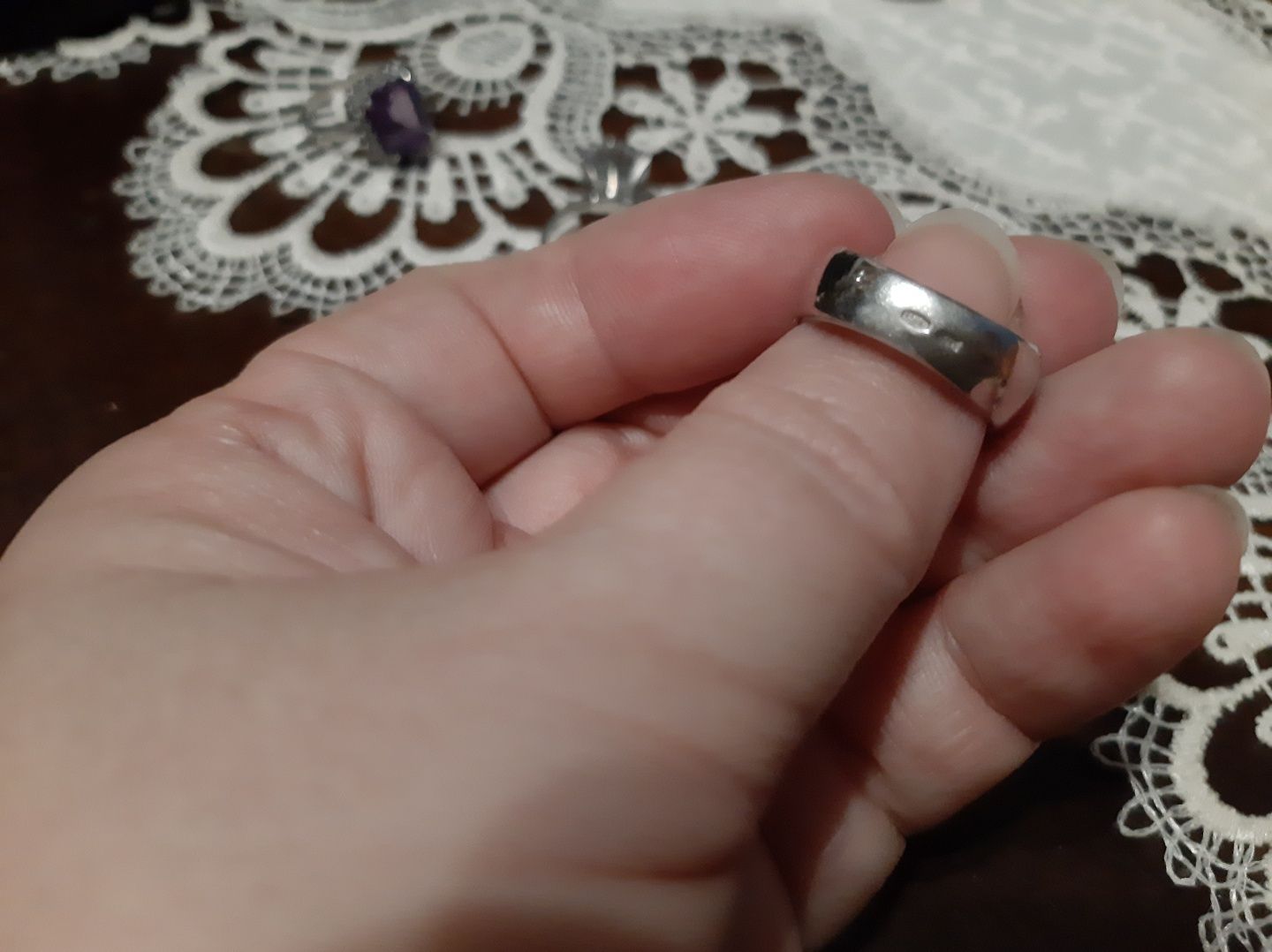 Серебро кольцо аметист, фианиты, циркон