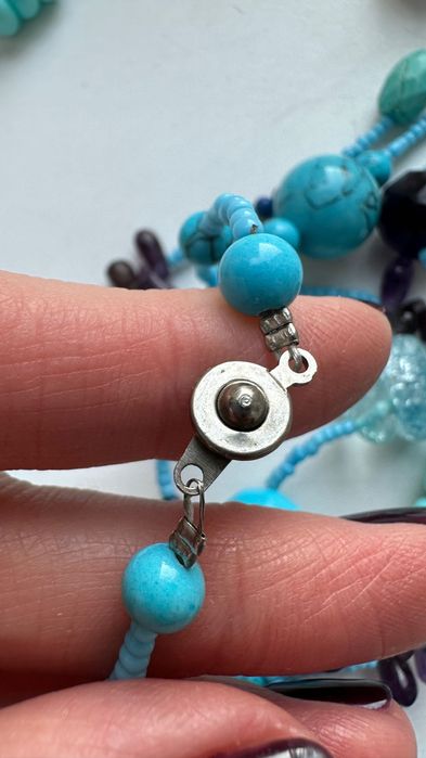 Довгі буси натуральні літні блакитні бірюза голубые летние бусы яркие