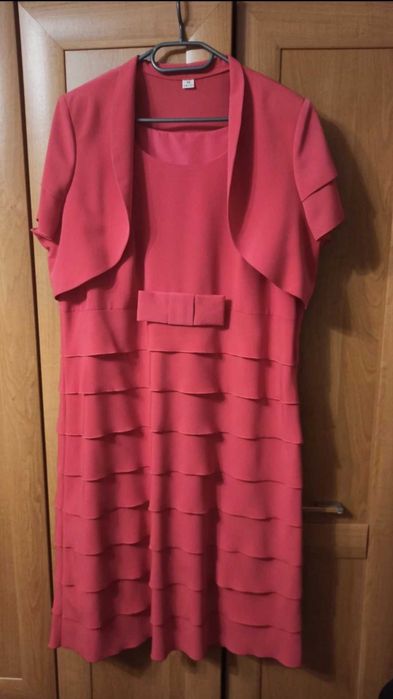 Malinowa suknia sukienka okolicznościowa ślub wesele + bolerko 50 5XL