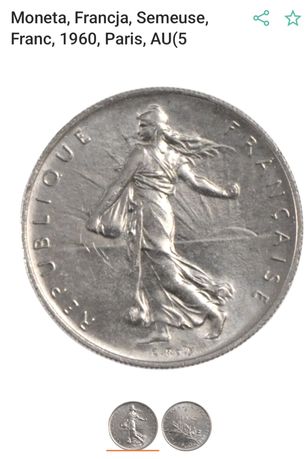 Монета 1 frank 1960 года