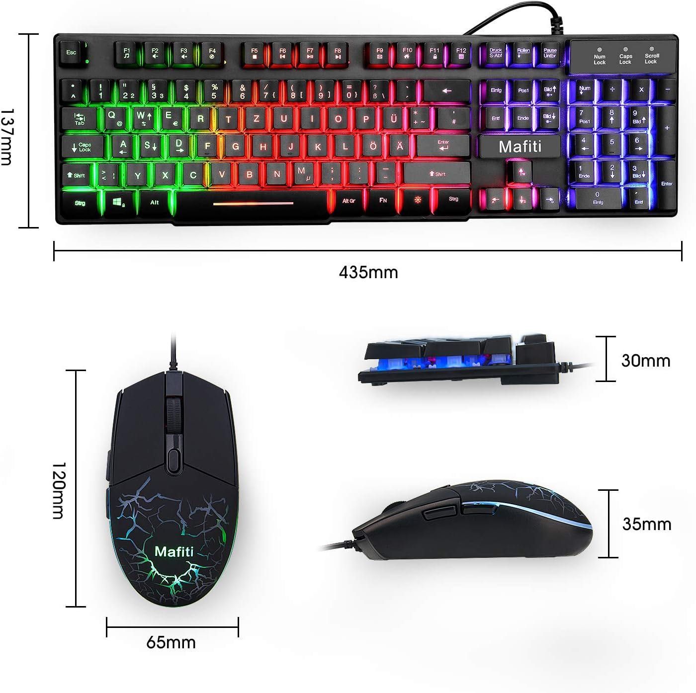 Zestaw klawiatura mysz, przewodowy, podświetlenie LED QWERTZ niemiecki