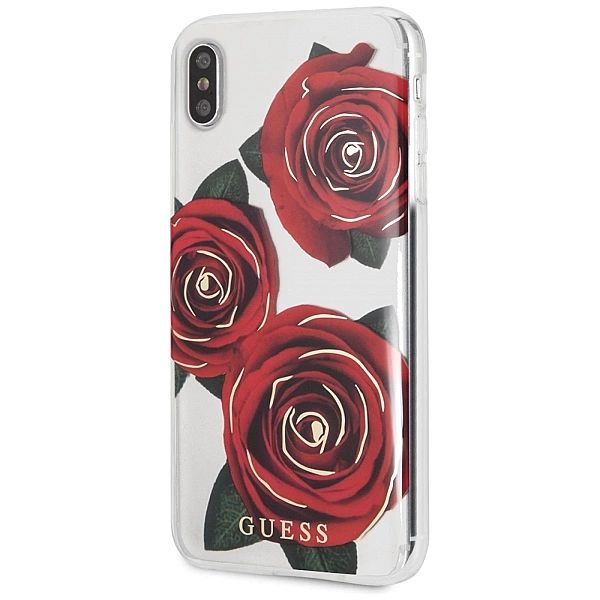 Etui Guess Flower Desire Red Roses na iPhone Xs Max - przezroczyste