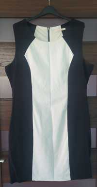 Sukienka czarna z wstawka z przodu i z tylu w kolorze ecru 44