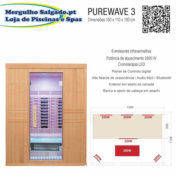 Sauna de infravermelhos Purewave 3 lugares