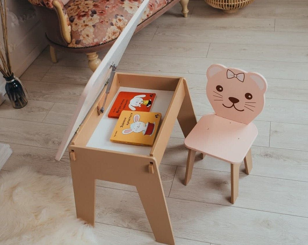 Дитячий стіл із шухлядою та стільчик для навчання, малювання столик