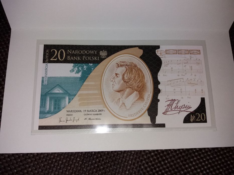 20 zł banknot kolekcjonerski Fryderyk Chopin w Etui NBP