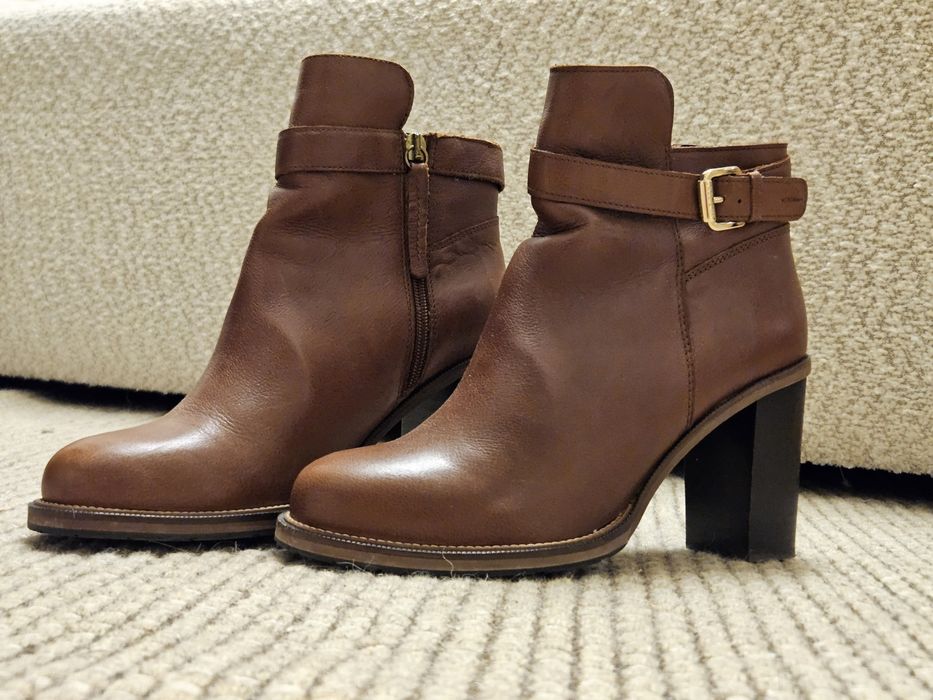 Brązowe Botki na słupku Tommy Hilfiger roz.40 Skóra