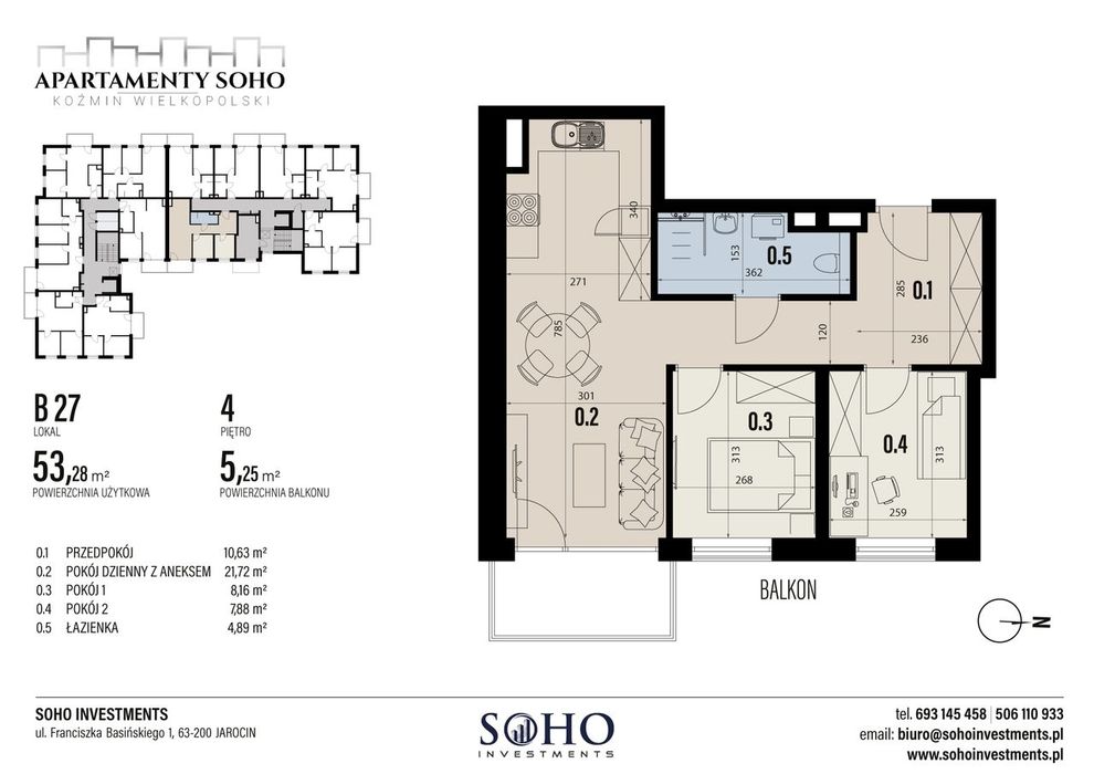 mieszkanie 53,28 m2 / 3-pokoje Apartamenty SOHO Koźmin