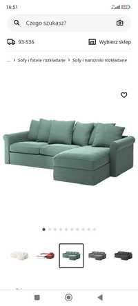 Kanapa Sofa 3-osobowa z szezlongiem.Ikea GRÖNLID jasnozielona