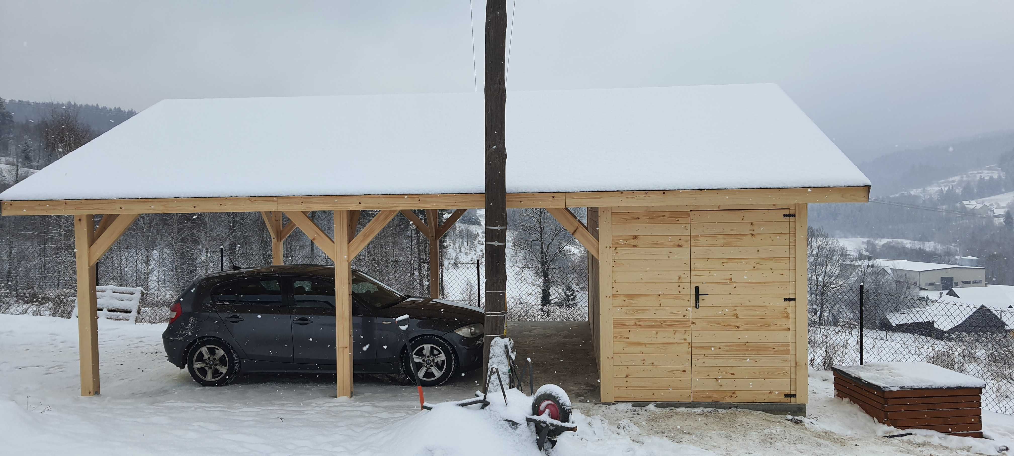 Garaże drewniane wiaty zadaszenia altany