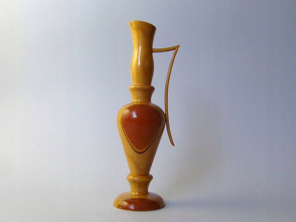 1960 drewniany designerski dzbanek wazon z wkładem