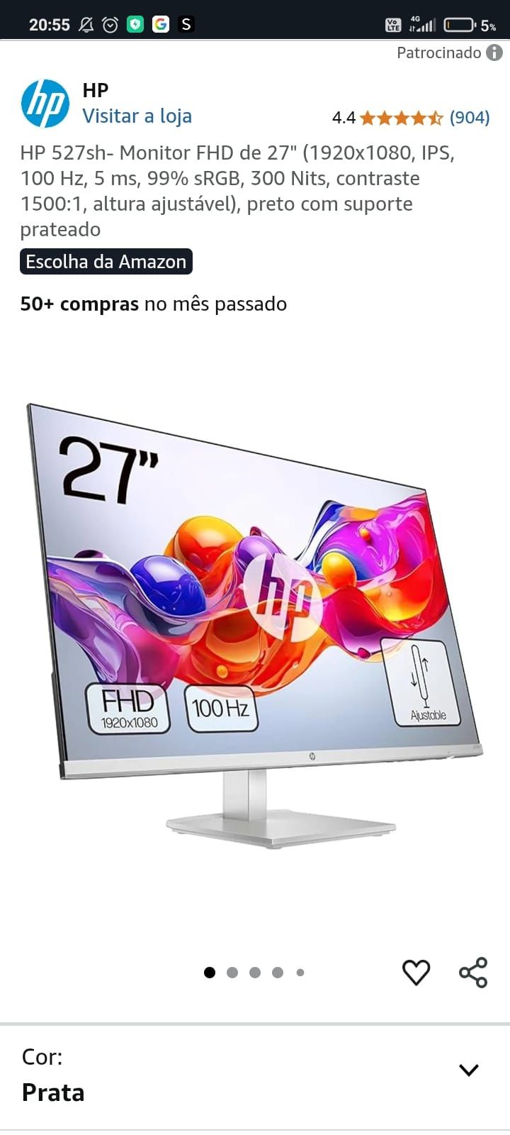 Monitor HP 75hz 27 polegadas
