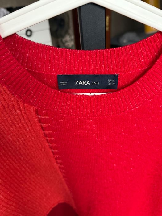 Яскравий червоний оверсайз печворк светр zara вʼязаний