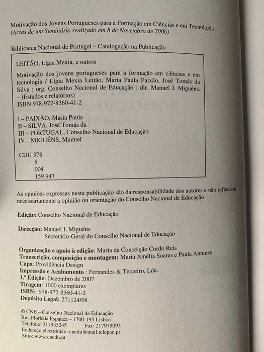Motivação dos Jovens Portugueses para a Formação em Ciências e em T...