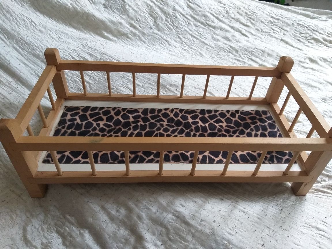 Duże drewniane łóżeczko 60×28 cm lala i miś w komplecie