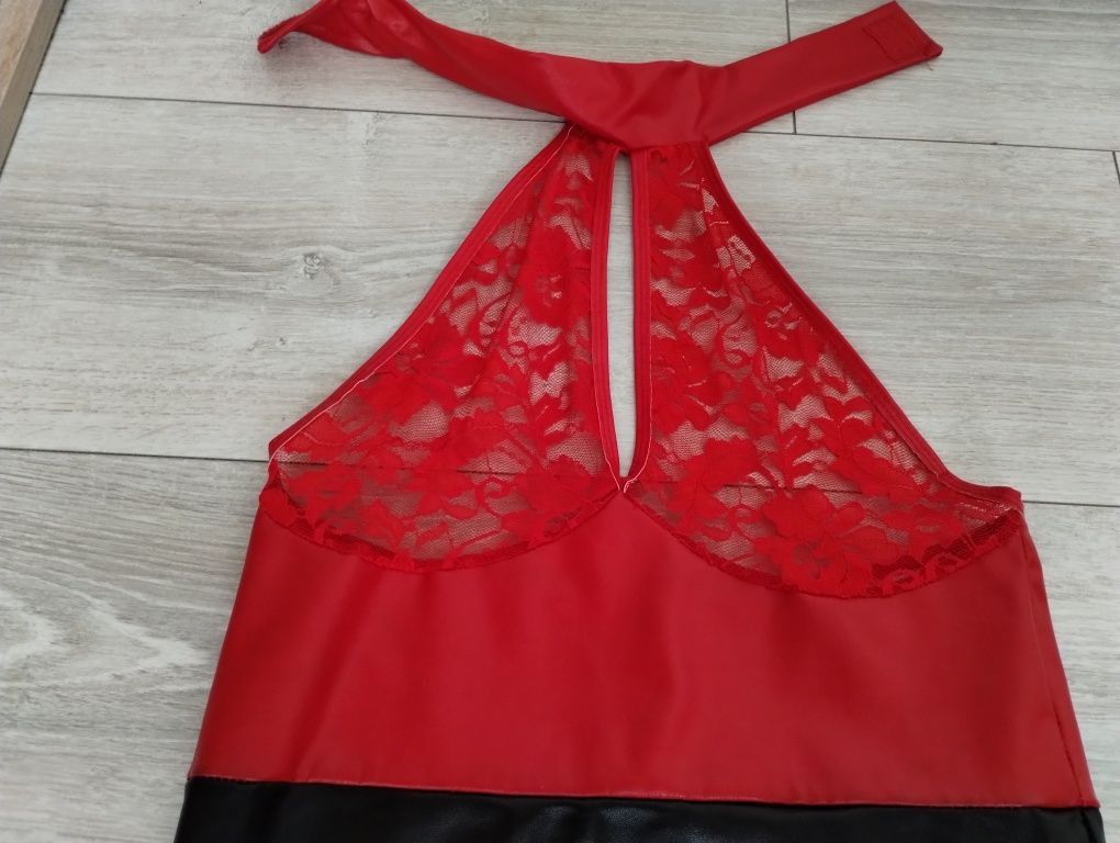 Sexy sukienka lateksowa z koronką rozmiar 34