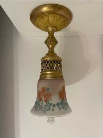 Żyrandol przedwojenny mosiężny zwis z kloszem gratis !!