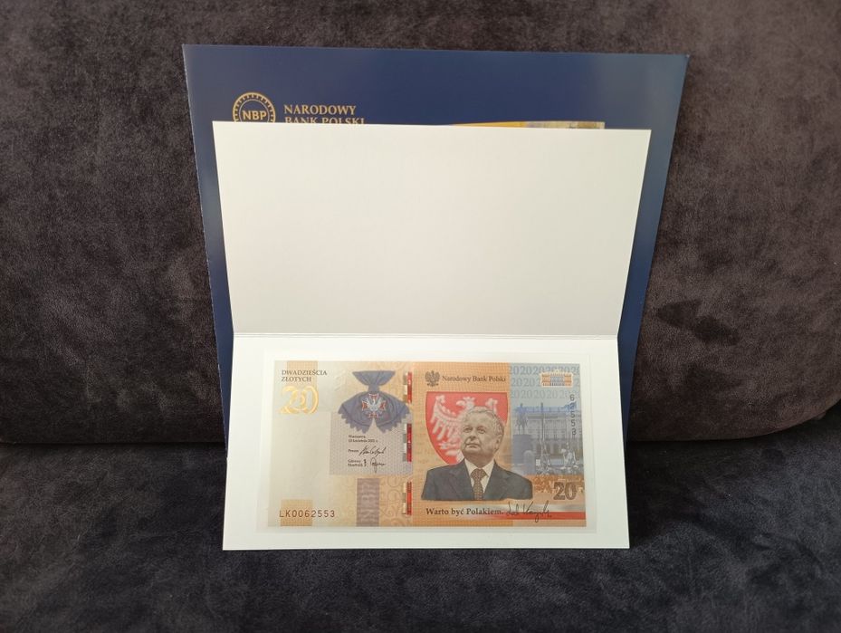 Banknot kolekcjonerski Lech Kaczyński Warto być Polakiem 20 zł UNC NBP