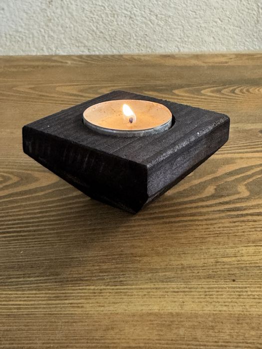 Świecznik drewniany na tealighty - handmade, czarny,loft/rustykalny