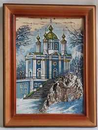 Картина Андреевская церковь, дерево, масло, кора 1999 г.