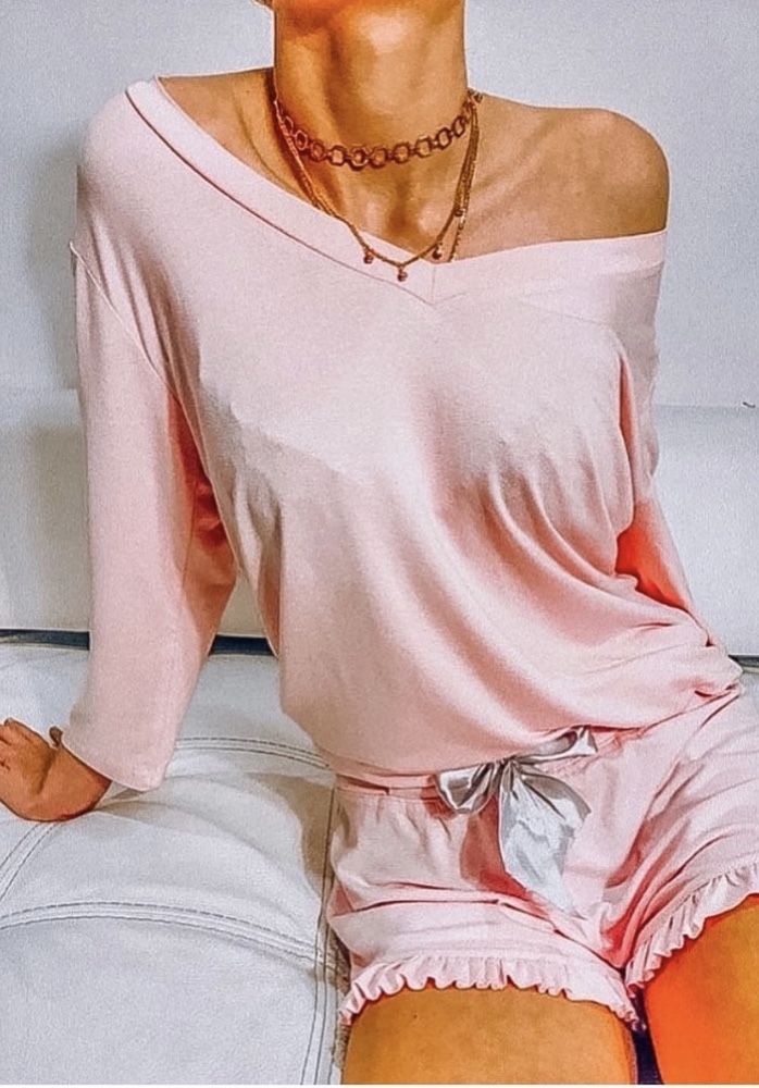 Piżama Piżama damska AV bluzka+szorty róż  bawełna roz.Uniwersalny