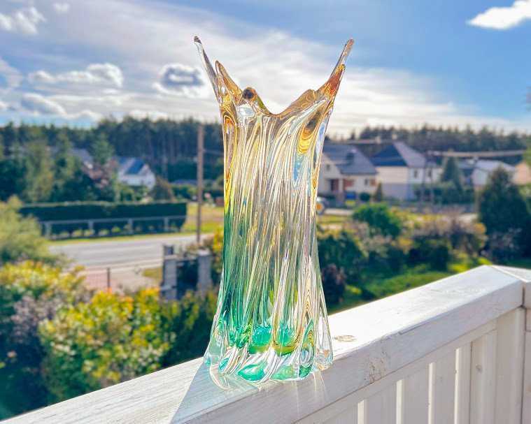 Wazon 40cm artystyczny szkło krystaliczne, czeskie szkło Egermann