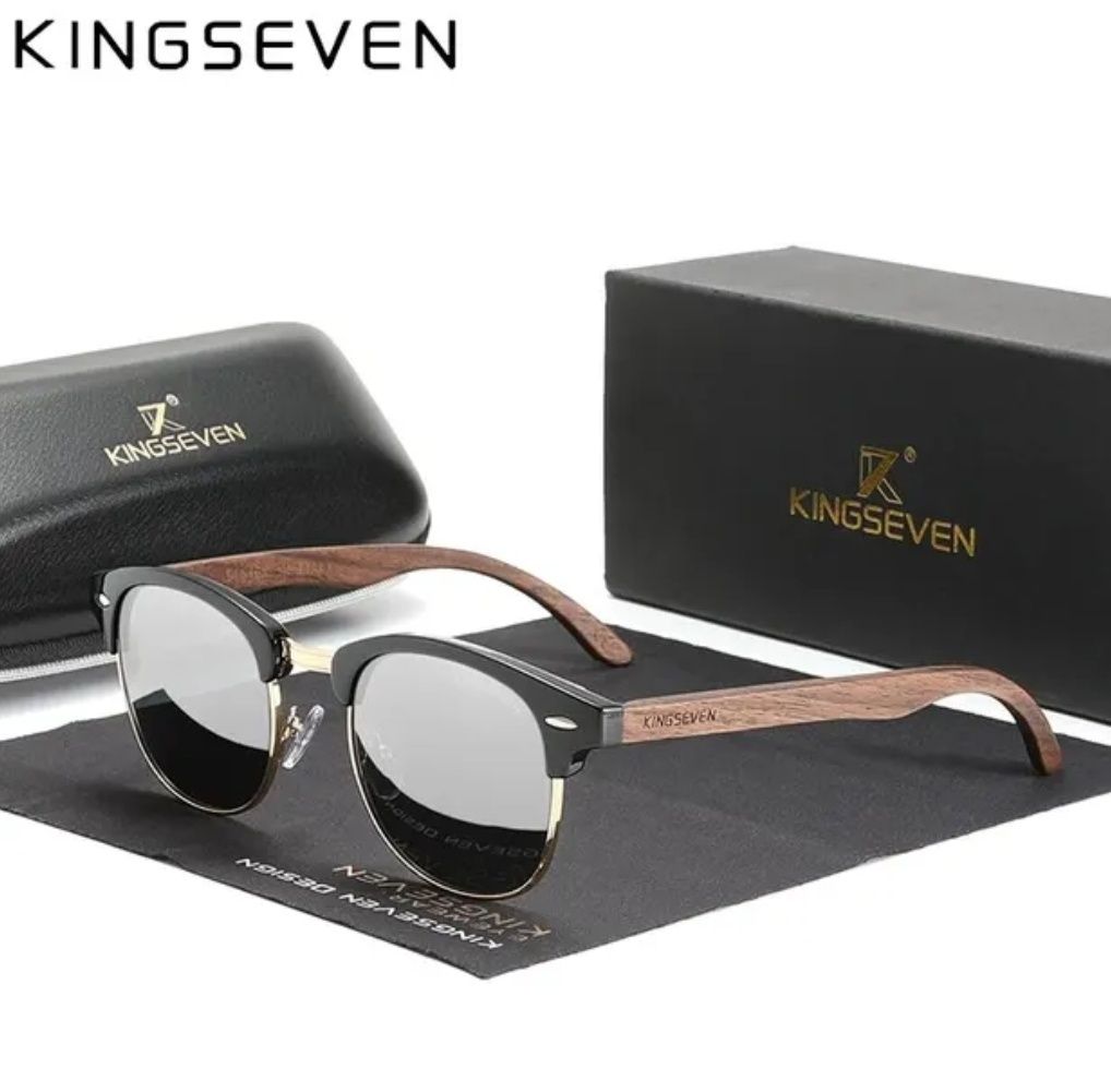 Okulary KINGSEVEN Czarne/drewno vintage  polaryzacja jak RAY-BAN