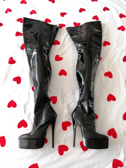 STROSZEK Kozaki latex piękne high heels pole dance wysokie pleaser