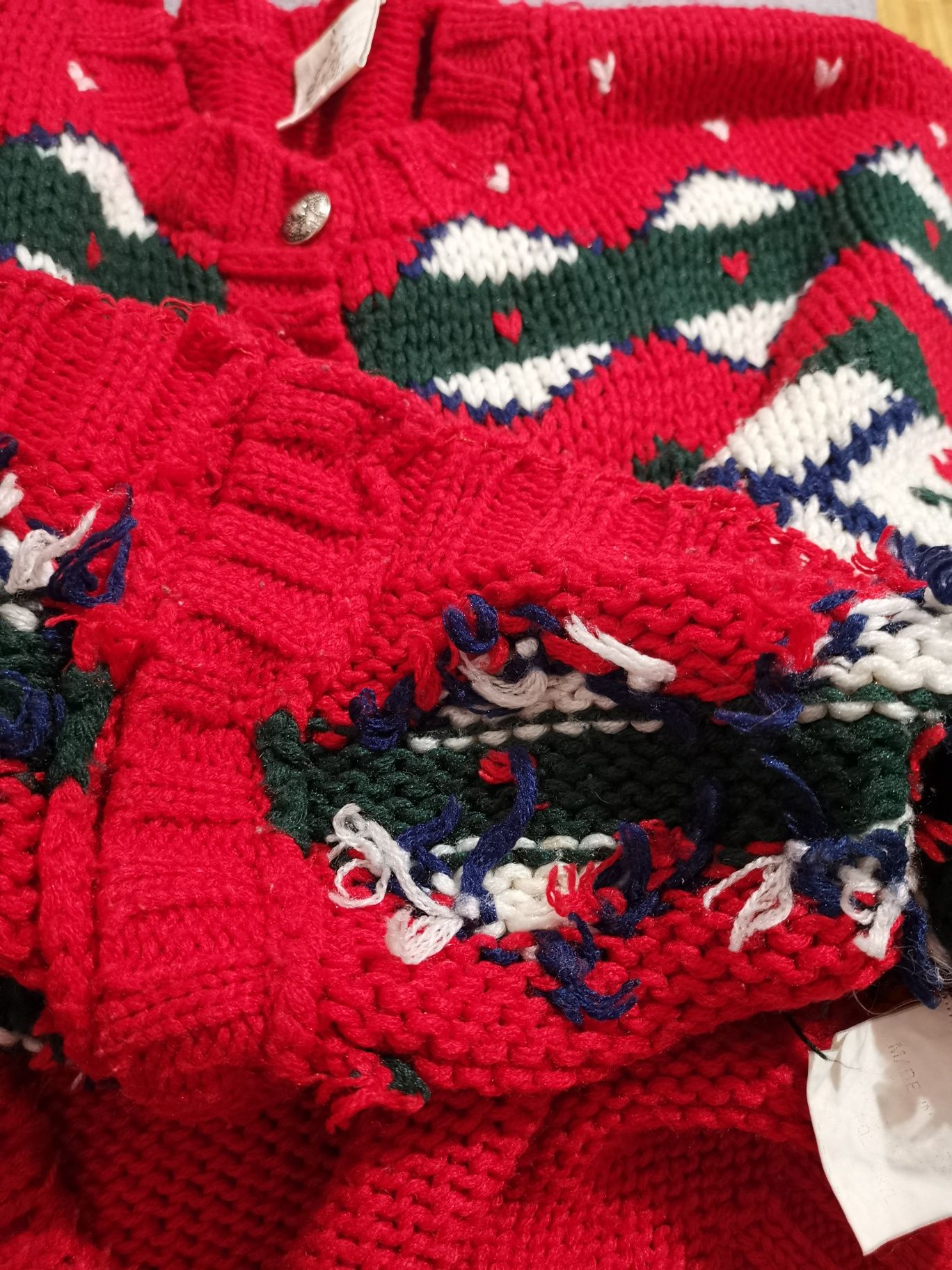 Czerwony sweter, kardigan, guziki, vintage, rękodzieło, handmade, M, L