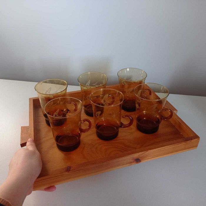 Szklanki literatki PRL vintage miodowe szkło zestaw