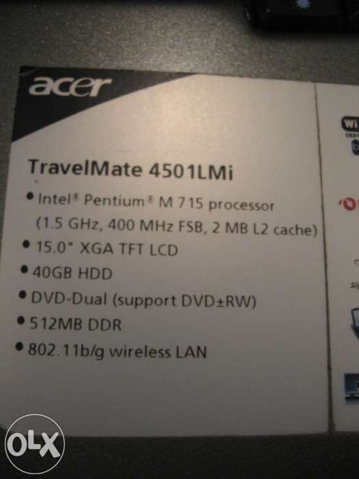 Laptop/ portatil acer travelmate 4501lmi