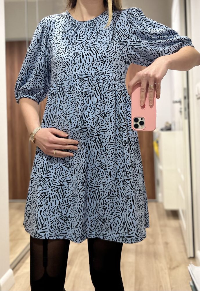 NOWA niebieska sukienka z czarnym wzorem miss selfridge asos  40