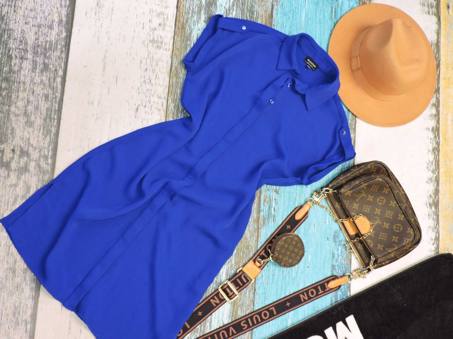 Reserved Koszulowa sukienka kobalt 34