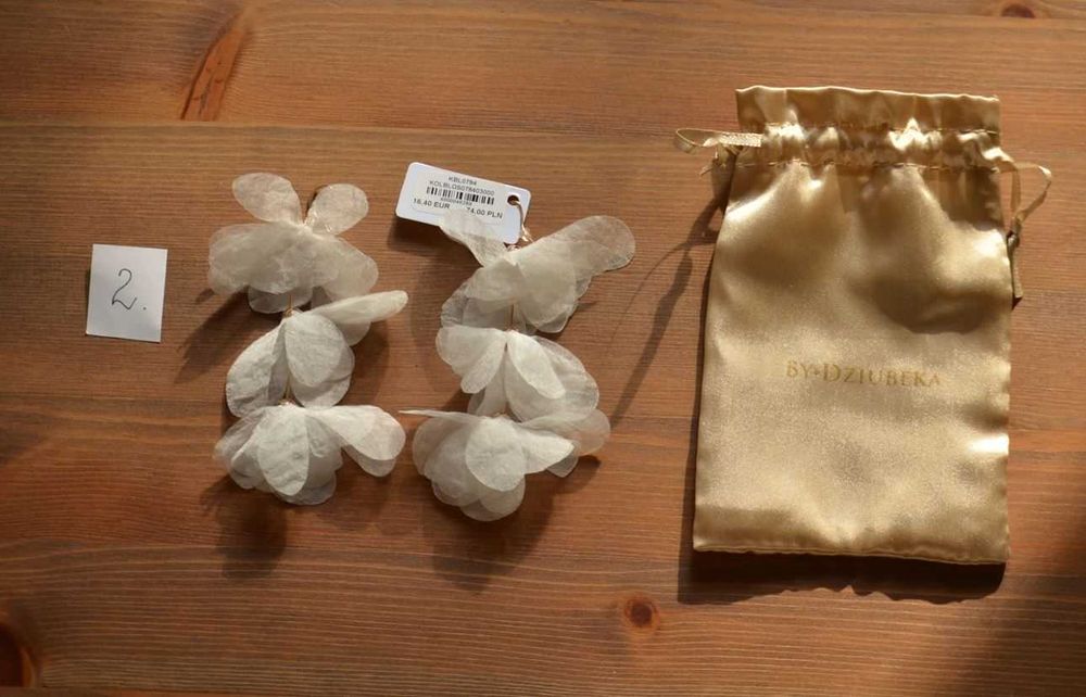 NOWE długie kolczyki ślubne z szyfonu [ByDziubeka model Triple)